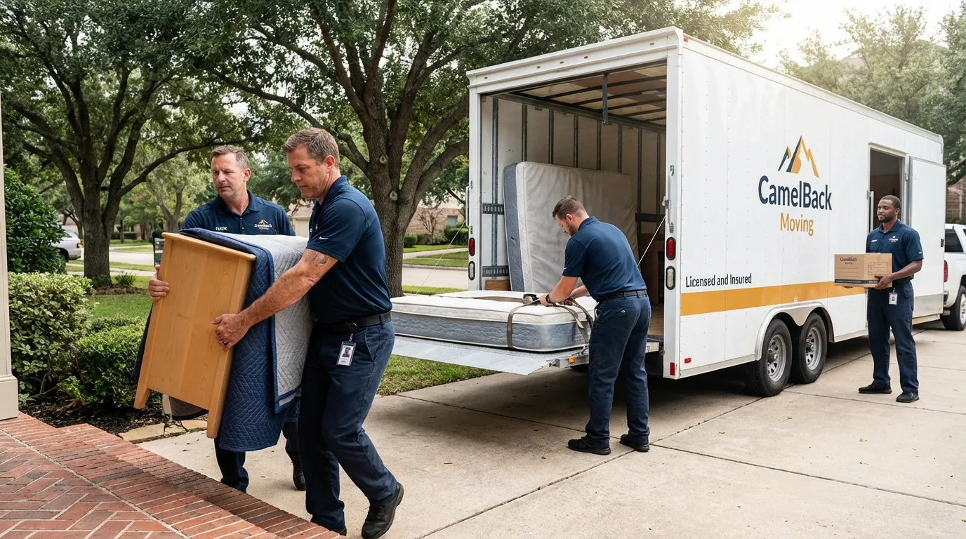 Crew loading residential truck for cross-state move from Mesquite, NV